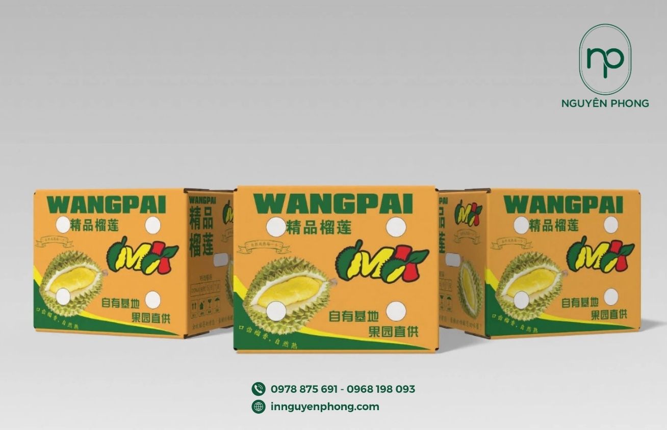Thùng carton đựng sầu riêng in logo thương hiệu